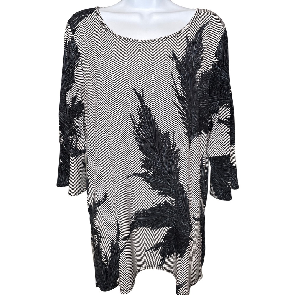 Clara Sunwoo Womens Black White Tunic Top Sz‎ S Excellent Bohemian Resortwear